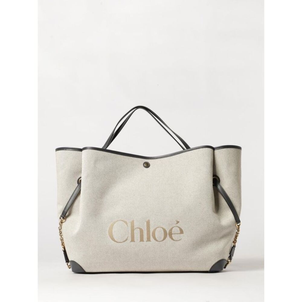Chloe Women Clover Large Cotton Tote Bag Chloe With Jacquard Logo
